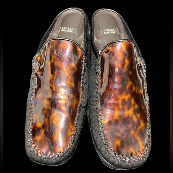 Stuart Weitzman | Patent Leather Leopard Suede Mules block heels 9.5 - Picture 2 of 9